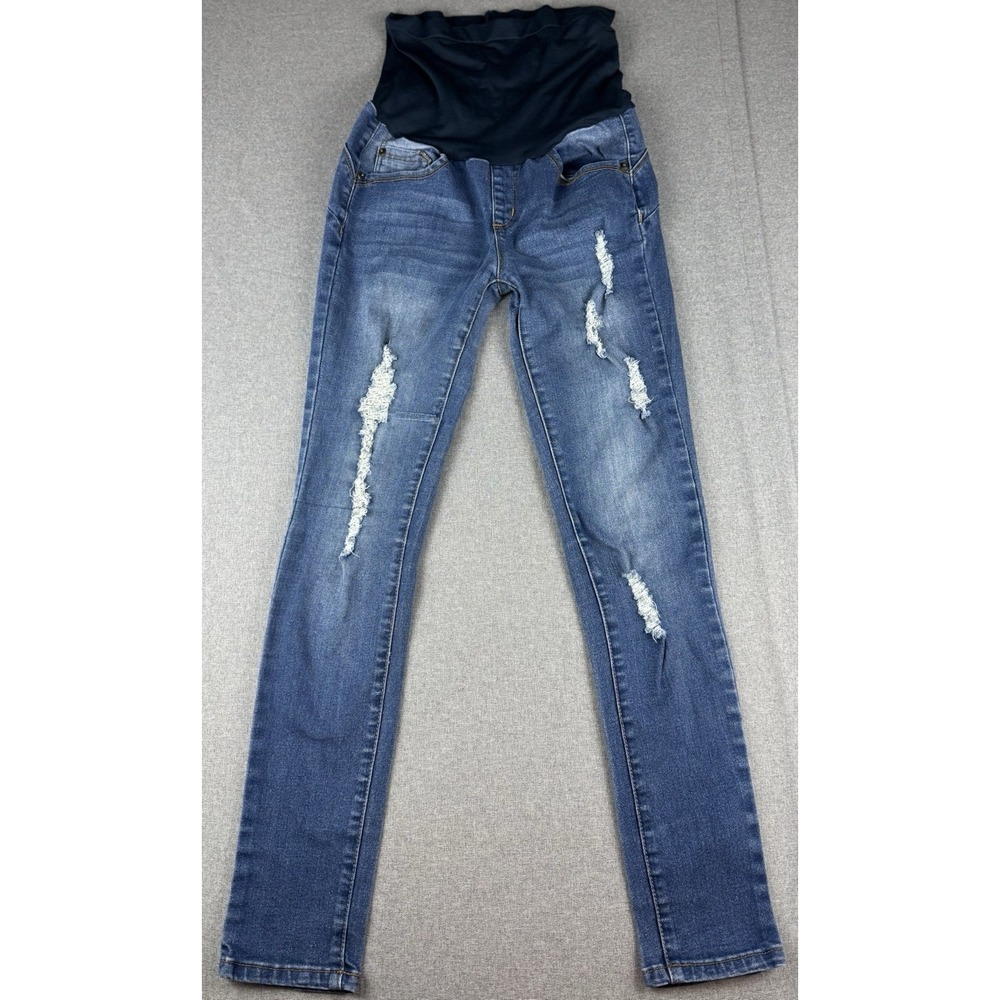 Haute Mama Maternity Jeans Women's M Distressed Skinny Stretch Over Belly